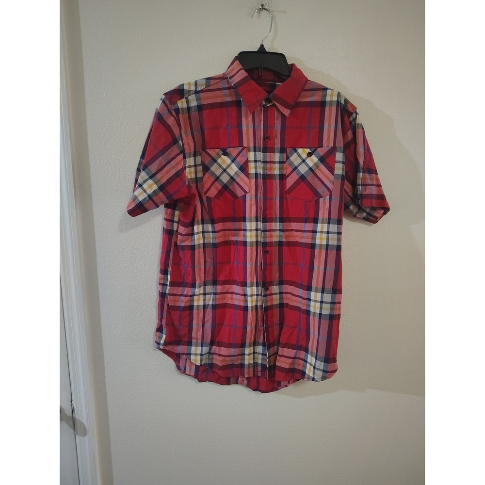 Akademiks‎ Mens XL Red Plaid Short Sleeve Button Down Shirt Streetwear Casual